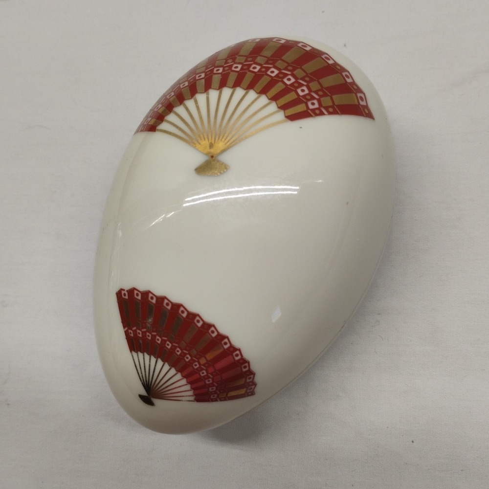 Vintage 1979 Shafford Japan 5" Porcelain Egg Trinket‎ Dish Oriental Fans